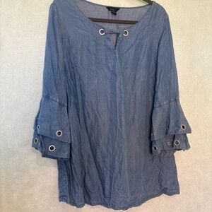 Intro. Blue Denim Blouse with Eyelet Sleeves